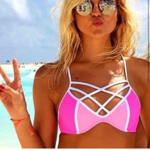 Victoria's Secret Pink Swim Strappy Caged Front Bikini Top